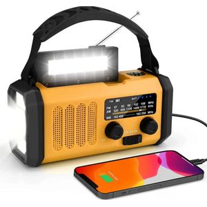 Noodradio - 2025 - Solar Opwindbaar - 10.000mAh - Solar powerbank - Zonne energie - Zaklamp Oplaadbaar - Noodpakket - Noodrantsoen – Oranje