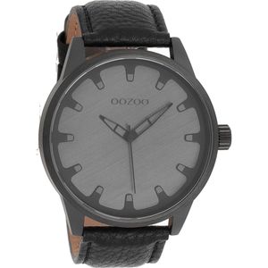 OOZOO Timepieces - Zwarte horloge met zwarte leren band - C8549