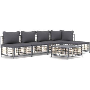 vidaXL Loungeset - 6-delig - Poly Rattan - Antraciet