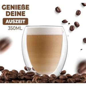 Dubbelwandig thermoglas 350ml (set van 4) - Geïsoleerde latte macchiato glazen set voor warme en koude dranken - Set glazen kopjes - Theekopset