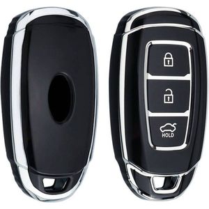 Autosleutel hoesje - TPU Sleutelhoesje - Sleutelcover - Autosleutelhoes - Geschikt voor Hyundai - zwart - D3 - Auto Sleutel Accessoires gadgets - Kado man vrouw - Cadeau voor man vrouw