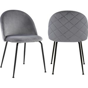 Vente-unique Set van 2 stoelen MELBOURNE - Velours en mat zwart metaal - Grijs L 50 cm x H 77 cm x D 55 cm