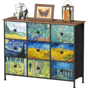 Commode met 9 stoffen laden en metalen frame - Van Gogh