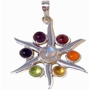 Radiation hanger stralende ster 7 chakra zilverkleurig - 3.3 cm - S