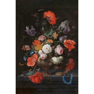 Stilleven met Bloemen en een Horloge op Acrylglas - WallCatcher | Liggend 90 x 60 cm | Abraham Mignon