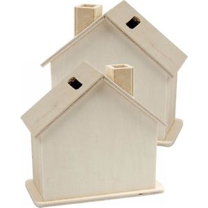 Set van 6x stuks beschilderbare hobby/knutsel spaarpot houten huisjes 10 cm