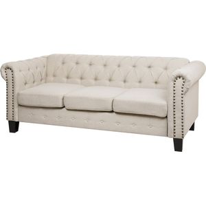 Driezitsbank spijkers stof beige CHESTERFIELD