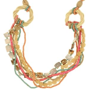 Behave Dames lange ketting hout en schelp multi kleur 84 cm