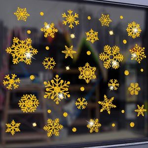 Kerst Sneeuwvlok Stickers,110 Stks Herbruikbare Kerst Window Stickers,Statische Self Clings PVC Sneeuwvlokken Venster Klampen voor Xmas Home/Winkel Decoraties Winter Party Supplies Ornamenten (Goud)