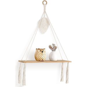 Wandplank Houten wandplank Macrame hangende plank Boho schommel plantenstandaard Woonkamer Slaapkamer Kinderkamer Studentenkamer