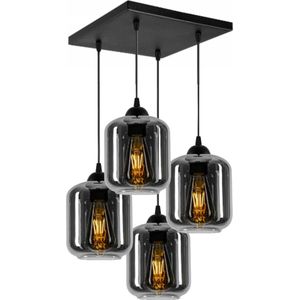 Hanglamp Industrieel Smoke Rookglas / Zwart - 4-lichts - Glas - Hanglampen Eetkamer, Slaapkamer, Woonkamer