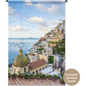 Wandkleed Italië - Positano stadsaanzicht aan de kust Wandkleed katoen 120x180 cm - Wandtapijt met foto XXL / Groot formaat!