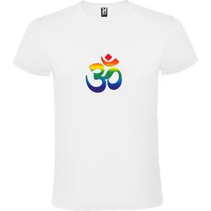 Wit T shirt met print van ""Oem / Ohm teken in regenboogkleuren "" print Multicolor size XS