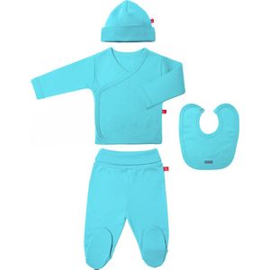 Limobasics baby kledingset turquoise mt 56 (trui, broek, slab en muts)