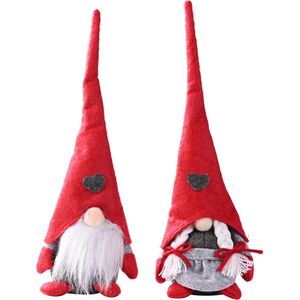 Set van 2 - Handgemaakte Pluche Kerst Gnomes - Schattige Decoratieve Poppen voor Feestdagen en Thuis - Vakantie Ornamenten voor Kerstboom en Interieur - 28cm Lang