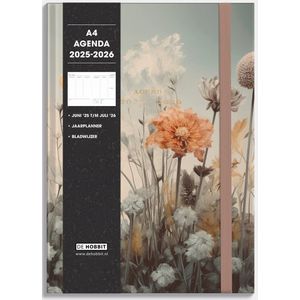 Hobbit - A4 Agenda 2025-2026 - 1 week op 2 pagina's - Harde Kaft - Agenda A4 (21 x 29,7 cm) - Veldbloemen