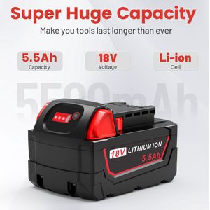 Compatible Accu (18V / 5.5Ah) Geschikt voor Milwaukee M18: 48-11-1840 / 48-11-1828 / 48-11-1820 / 48-11-1815 / 48-11-1850 Series