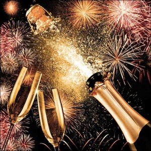 20x stuks Oud en Nieuw/Nieuwjaar servetten 33 x 33 cm champagne - Feestservetten