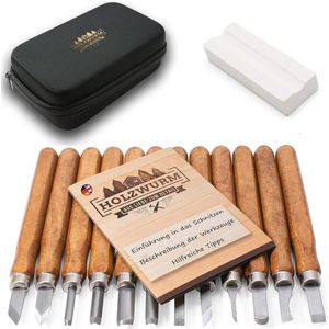 Houtsnijmachineset 12 stuks - Ideale snijmesenset voor beginners en professionals met tas, handleiding en slijpsteen