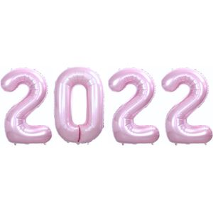 Ballon 2022 Happy New Year Versiering Oud en Nieuw Jaar Versiering Decoratie Cijfer Ballonnen Roze 36 CM Met Rietje