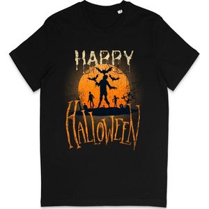 Zwart T Shirt Heren en Dames - Halloween Print - Maat XS