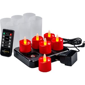 Rode oplaadbare LED waxine kaarsjes 105 uur -waterdicht- met Afstandsbediening – 6 Stuks – timerfunctie