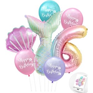 Cijfer ballon 6 - Zeemeermin - Mermaid - Meermin - Ballonnen Pakket - Kinderfeestje - Helium Ballonnen - Snoes