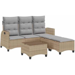 vidaXL - 3-delige - Tuinbankstel - met - kussens - L-vormig - beige - poly - rattan