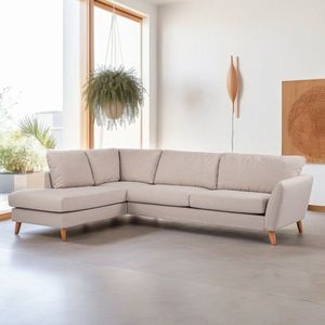 Dimehouse 3-zits hoekbank Asher beige Eiken - Hoekbank links - Stof - Scandinavisch & Basic - 278 x 196 x 89 cm