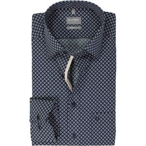 OLYMP comfort fit overhemd - popeline - marine blauw dessin - Strijkvrij - Boordmaat: 47