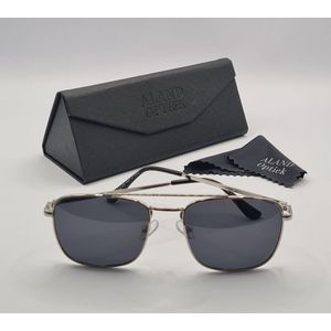 Unisex zonnebril gepolariseerd / pilotenbril / zilver / donkergrijze bril met harde en zachte brillenkokers en doekje - UV400 cat 3 - bril met brillenkoker / grijze lenzen - PZ2361 Geweldig cadeau / Aland optiek