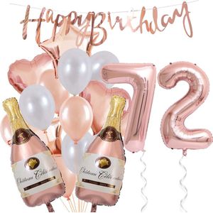 72 Jaar Verjaardag Cijferballon 72 - Feestpakket Snoes Ballonnen Pop The Bottles - Rose White Versiering
