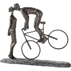Beeld - Liefde - Kunst - Brons look - 35x31x8.5cm - Fiets - eerste kus