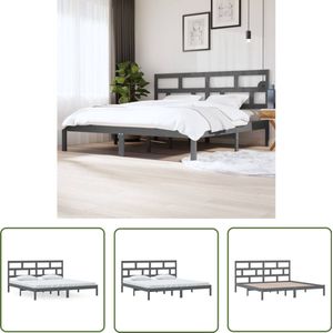 vidaXL Bedframe - Massief Grenenhout - 200x200 cm - Grijs Houten Bed Frame - Bed Frame 200x200 - Massief Hout Bed - Modern Bed Frame - Grieze Bed Frame