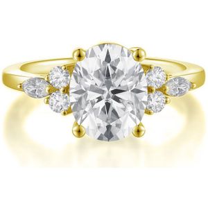 Lustrina - 18k Geelgouden Ovaal Moissanite Ring met Schitterende Accenten - 3 karaat