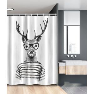 New Bed Schetsachtige Hipster Hert Douchegordijn Anti Schimmel, Shower Curtain, Badkamer Decor Set met Haakjes, 120x200 cm