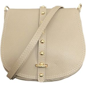 Taupe Leren Schoudertas Studs - Gouden Studs - Zwarte Leren Schoudertassen - Crossbody Tassen - Italiaans Leder