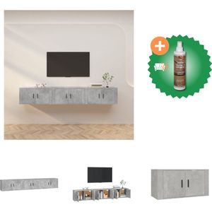 vidaXL Tv-wandmeubels 3 st 80x34-5x40 cm betongrijs - Kast - Inclusief Houtreiniger en verfrisser