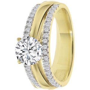 Lucardi Dames ring met zirkonia - Ring - Cadeau - Moederdag - 18 Karaat Goud - Goudkleurig