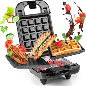 Wafelijzer met verwisselbare platen - 2 in 1 apparaat - Wafels & tosti - 2 verschilende platen - Anti aanbakplaat - Must have voor in de keuken!