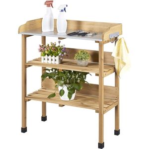 Plantentafel voor buiten - Weerbestendig, 3-laags met verzinkt werkblad en opbergvakken voor tuin, balkon en terras