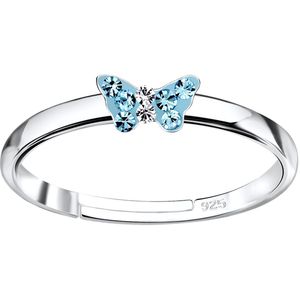 Joy|S - Zilveren vlinder ring - verstelbaar - kristal blauw - voor kinderen
