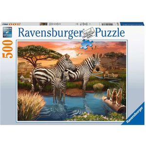 Zebra's bij de Drinkplaats Puzzel (500 Stukjes)