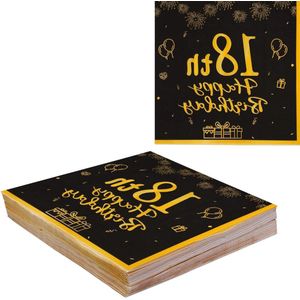 18e verjaardag decoraties - Zwart goud papieren servetten 40 stuks - Wegwerp verjaardag servetten - Tafel decoratie jongen meisje - 18e verjaardag feestartikelen