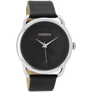 OOZOO Timepieces - Zilverkleurige horloge met olifant grijze leren band - C9163
