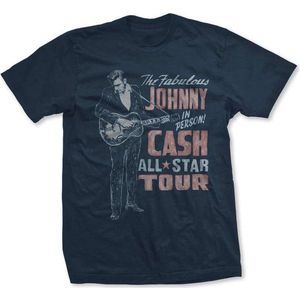 Johnny Cash Heren Tshirt -2XL- All Star Tour Blauw
