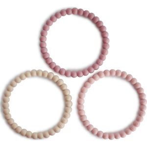 Mushie - Set van 3 Siliconen Bijtring Armbanden - Bijtringen - Linen-Peony-PalePink