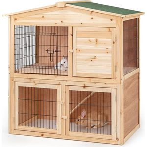 Goodivery ® Ruime Houten Knaagdierenkooi voor Konijnen, Hamsters en Cavia's - 2 Verdiepingen, 3 Deuren