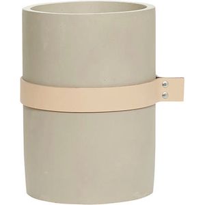 Hübsch betonnen vaas met leder handvat