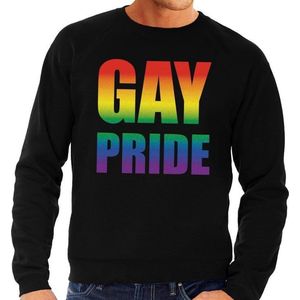 Gay pride regenboog sweater zwart - homo sweater voor heren - gay pride L